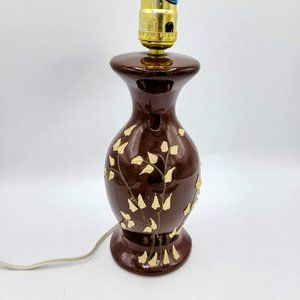 Ceramic Table Lamp Hand Decorated Flower Buds & Vines 9" Boudoir Table Lamp Vtg